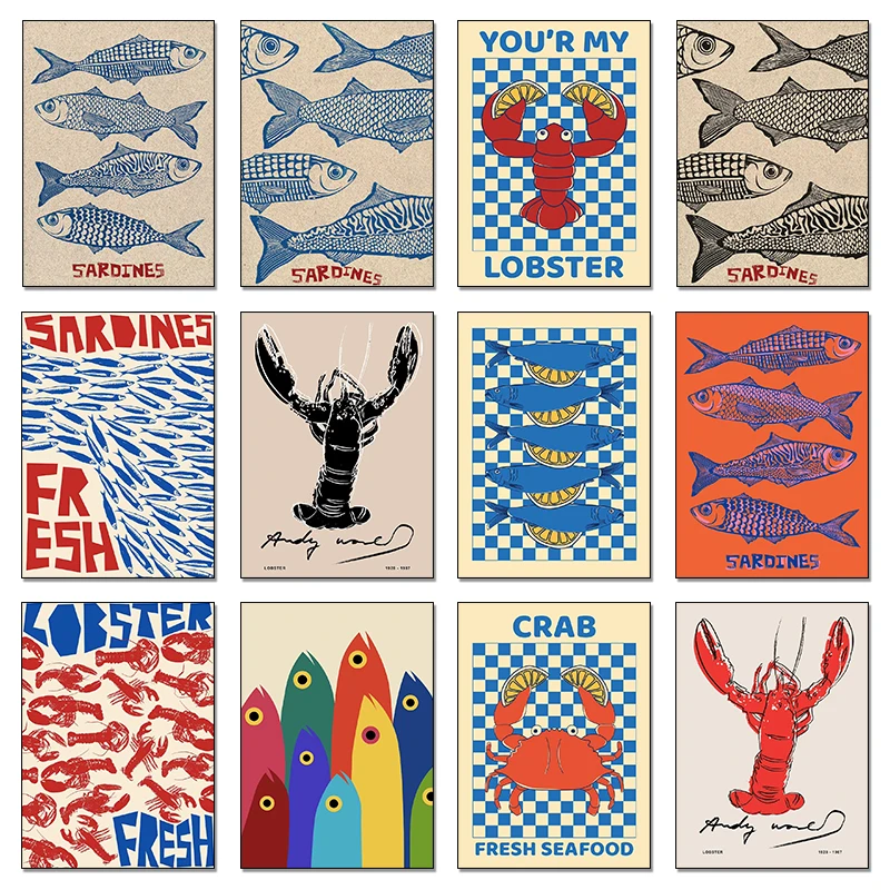 Resin Art Kitchen - Póster colorido de animales marinos, sardinas,