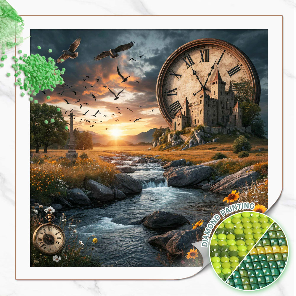 Resin Art Clock - Pintura de Diamantes Huacan, Castillo en