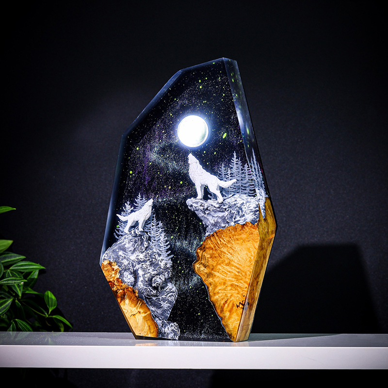 Resin Art Resin - Lámpara de Mesa de Resina con