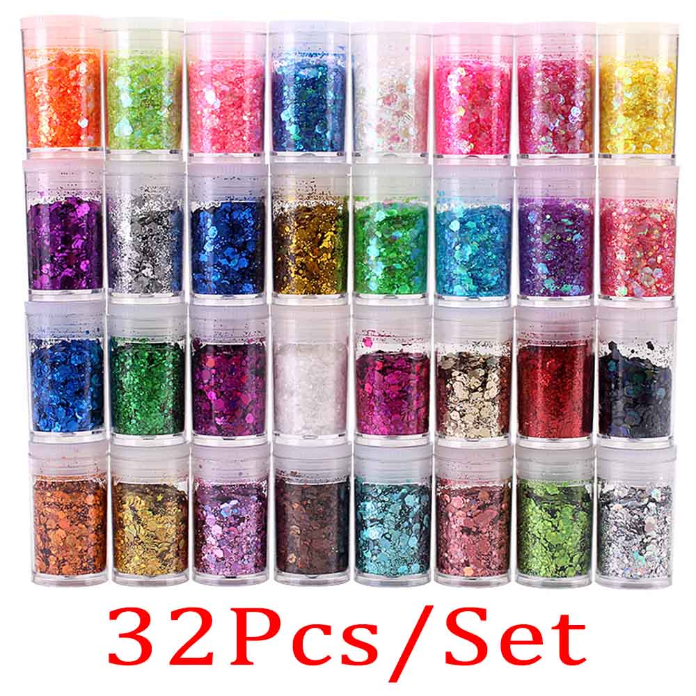 Pearl Powder Resin - 32/24/20 piezas copos de brillantina holográfica