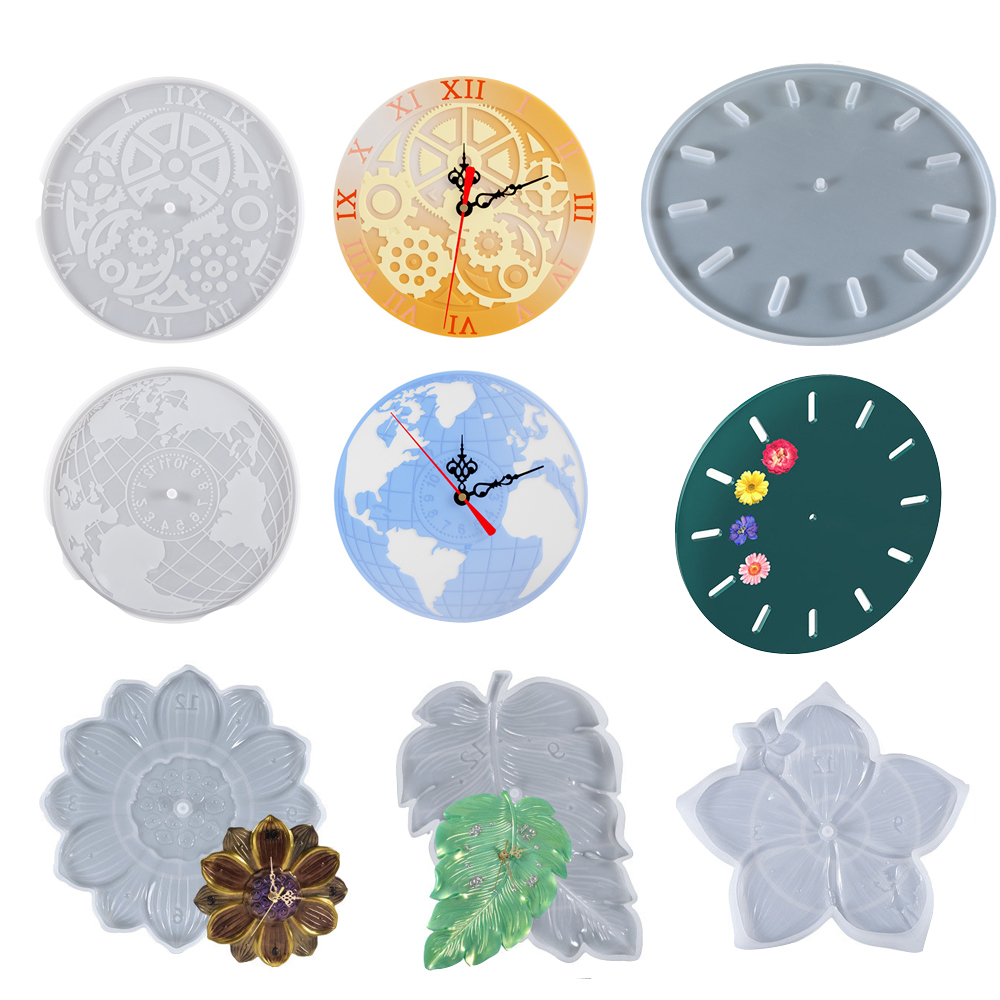 Resin Art Clock - Mapa del mundo, hoja de loto,